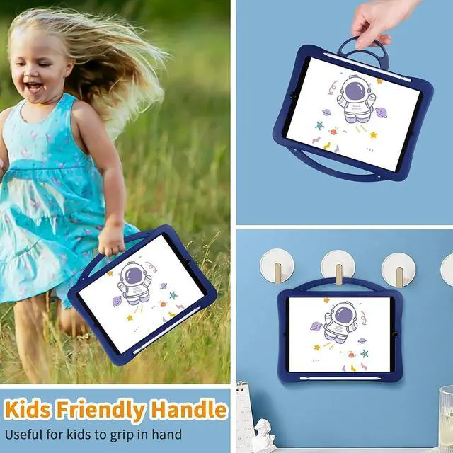 Alt view image 6 of 7 - for iPad 9th Generation Case 8th 7th Generation 10.2 inch with Kickstand Screen Protector Lanyard Pencil Holder Silicone Case for Girls Kids Cute Tablet Cover for iPad 10.2 Case Navy Blue