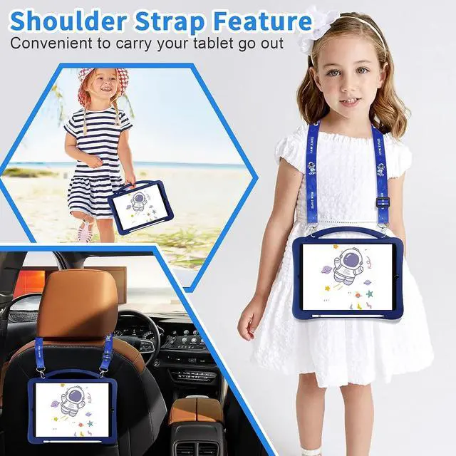 Alt view image 7 of 7 - for iPad 9th Generation Case 8th 7th Generation 10.2 inch with Kickstand Screen Protector Lanyard Pencil Holder Silicone Case for Girls Kids Cute Tablet Cover for iPad 10.2 Case Navy Blue