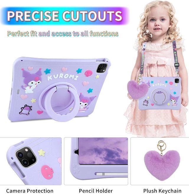 Alt view image 3 of 7 - for iPad Air 5th Generation Case iPad Pro 11 Inch Case 4th/3rd/2nd/1st with Kickstand Pencil Holder Lanyard Keychain for Girls Kids Cute Tablet Cover for iPad Air 5 4 10.9'' Lilac Purple