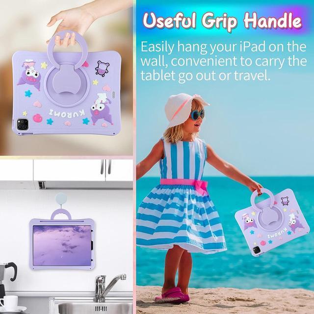 Alt view image 6 of 7 - for iPad Air 5th Generation Case iPad Pro 11 Inch Case 4th/3rd/2nd/1st with Kickstand Pencil Holder Lanyard Keychain for Girls Kids Cute Tablet Cover for iPad Air 5 4 10.9'' Lilac Purple