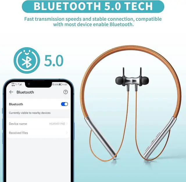 Alt view image 5 of 7 - Bluetooth Headphones,V5.0Wireless Headset Noise Cancelling, Waterproof Bluetooth Earbuds, 30Hrs Playtime Wireless Earbuds with Mic for Sports, Immersive Bass, 10mm Drivers in-Ear Earbuds