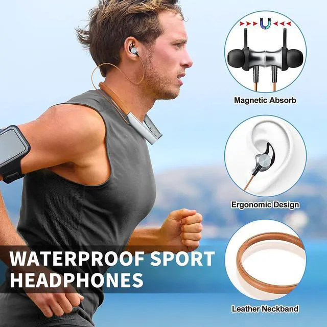 Alt view image 4 of 7 - Bluetooth Headphones,V5.0Wireless Headset Noise Cancelling, Waterproof Bluetooth Earbuds, 30Hrs Playtime Wireless Earbuds with Mic for Sports, Immersive Bass, 10mm Drivers in-Ear Earbuds