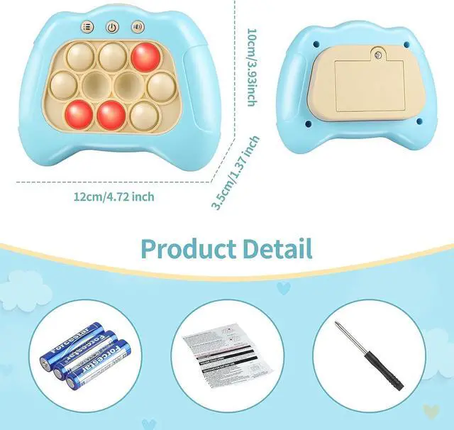 Alt view image 2 of 6 - Quick Push Game for Kids, Handheld Game Sensory Fidget Toys Stress Reliever Pop Bubble Game Controller for Kids 5-12 Years Old, Gifts for Boys Girls Teens Adults Blue