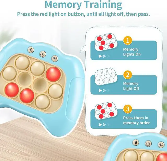 Alt view image 4 of 6 - Quick Push Game for Kids, Handheld Game Sensory Fidget Toys Stress Reliever Pop Bubble Game Controller for Kids 5-12 Years Old, Gifts for Boys Girls Teens Adults Blue