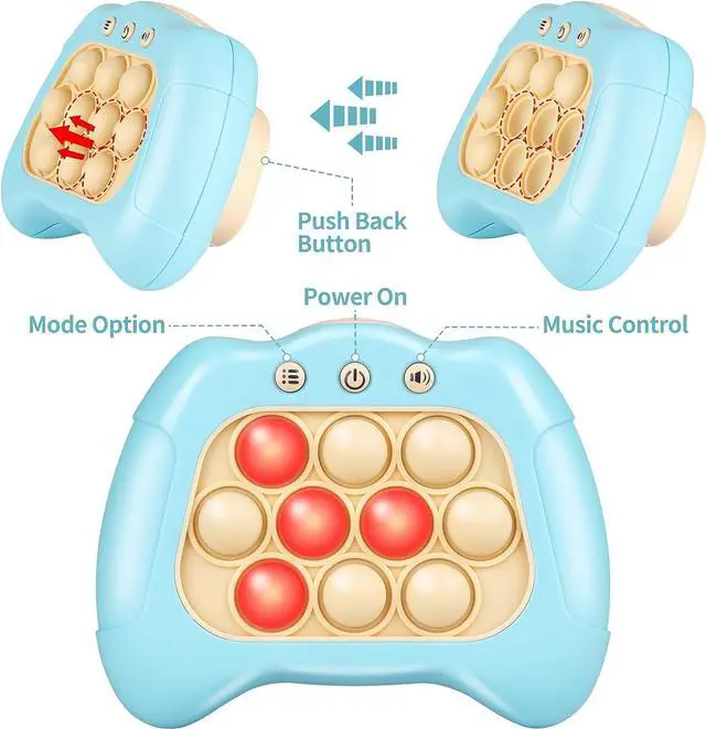 Alt view image 3 of 6 - Quick Push Game for Kids, Handheld Game Sensory Fidget Toys Stress Reliever Pop Bubble Game Controller for Kids 5-12 Years Old, Gifts for Boys Girls Teens Adults Blue