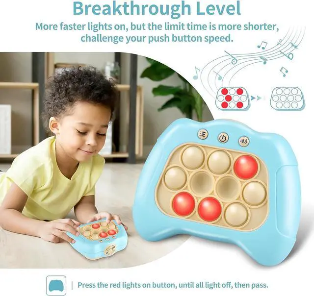 Alt view image 5 of 6 - Quick Push Game for Kids, Handheld Game Sensory Fidget Toys Stress Reliever Pop Bubble Game Controller for Kids 5-12 Years Old, Gifts for Boys Girls Teens Adults Blue