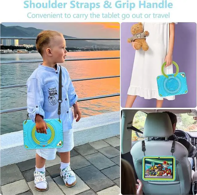 Alt view image 5 of 7 - for iPad 10th Generation Case 2022 with Stylus Pen, 360 Rotating Stand, Pencil Holder, Shoulder Strap, Heavy Duty Rugged Protective Boys Kids Case Cover for iPad 10th Gen 10.9 inch Mint Green