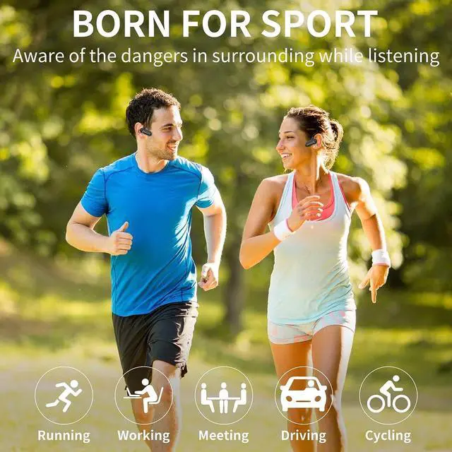 Alt view image 6 of 7 - Bone Conduction Headphones Bluetooth Wireless Open Ear Headphones Build in Microphone Stereo Sport Workout Headset Earphones for Running Cycling Hiking Driving for iPhone Android F1 Black