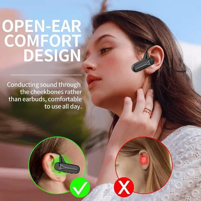 Alt view image 3 of 7 - Bone Conduction Headphones Bluetooth Wireless Open Ear Headphones Build in Microphone Stereo Sport Workout Headset Earphones for Running Cycling Hiking Driving for iPhone Android F1 Black