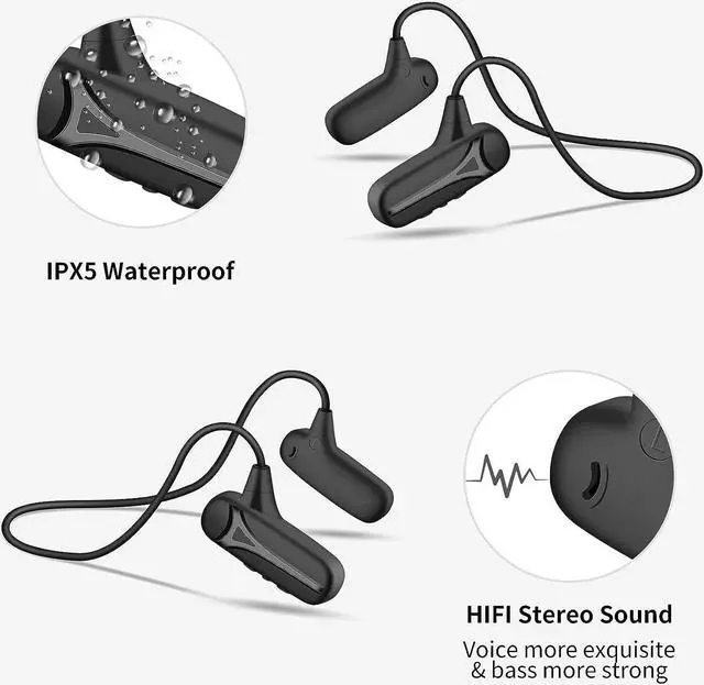 Alt view image 5 of 7 - Bone Conduction Headphones Bluetooth Wireless Open Ear Headphones Build in Microphone Stereo Sport Workout Headset Earphones for Running Cycling Hiking Driving for iPhone Android F1 Black