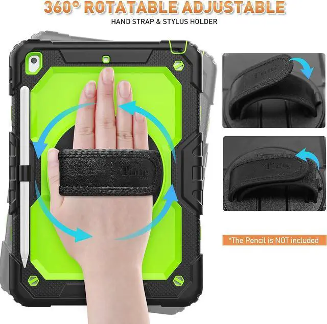 Alt view image 3 of 7 - iPad 9th/ 8th/ 7th Generation Case (iPad 10.2 Case, iPad 9/8/ 7 Gen Case): with Strong Protection, Screen Protector, Hand Strap, Shoulder Strap, 360° Rotating Stand, Pencil Holder - Green
