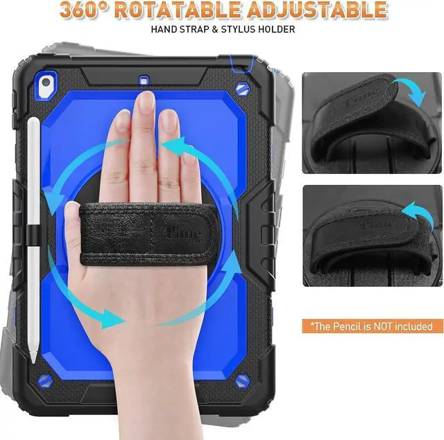 Alt view image 4 of 7 - iPad 9th/ 8th/ 7th Generation Case (iPad 10.2 Case, iPad 9/8/ 7 Gen Case): with Strong Protection, Screen Protector, Hand Strap, Shoulder Strap, Rotating Stand, Pencil Holder - Dark Blue