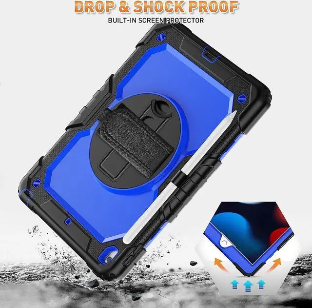 Alt view image 3 of 7 - iPad 9th/ 8th/ 7th Generation Case (iPad 10.2 Case, iPad 9/8/ 7 Gen Case): with Strong Protection, Screen Protector, Hand Strap, Shoulder Strap, Rotating Stand, Pencil Holder - Dark Blue
