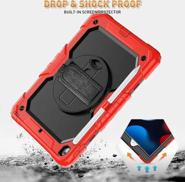 Alt view image 3 of 7 - iPad 9th/ 8th/ 7th Generation Case (iPad 10.2 Case, iPad 9/8/ 7 Gen Case): with Strong Protection, Screen Protector, Hand Strap, Shoulder Strap, 360° Rotating Stand, Pencil Holder - Red