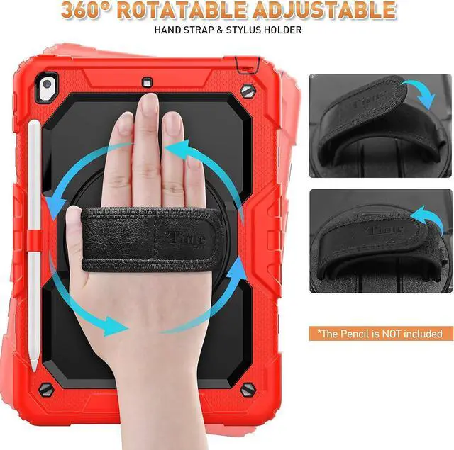 Alt view image 4 of 7 - iPad 9th/ 8th/ 7th Generation Case (iPad 10.2 Case, iPad 9/8/ 7 Gen Case): with Strong Protection, Screen Protector, Hand Strap, Shoulder Strap, 360° Rotating Stand, Pencil Holder - Red