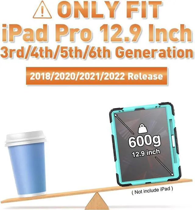 Alt view image 2 of 7 - iPad Pro 12.9 Case (iPad Pro 12.9 Inch 3rd/ 4th/ 5th/ 6th Generation Case): with Strong Protection, Screen Protector, Hand Strap, Shoulder Strap, Rotating Stand, Pencil Holder - Light Blue