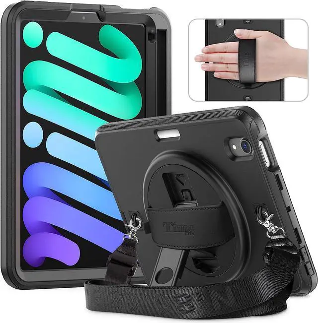 Alt view image 7 of 7 - iPad Mini 6 Case, iPad Mini 6th Generation Case (8.3 inch) 2021 Released: with Strong Protection, Screen Protector, Hand Strap, Shoulder Strap, 360° Rotating Stand, Pencil Holder - Black