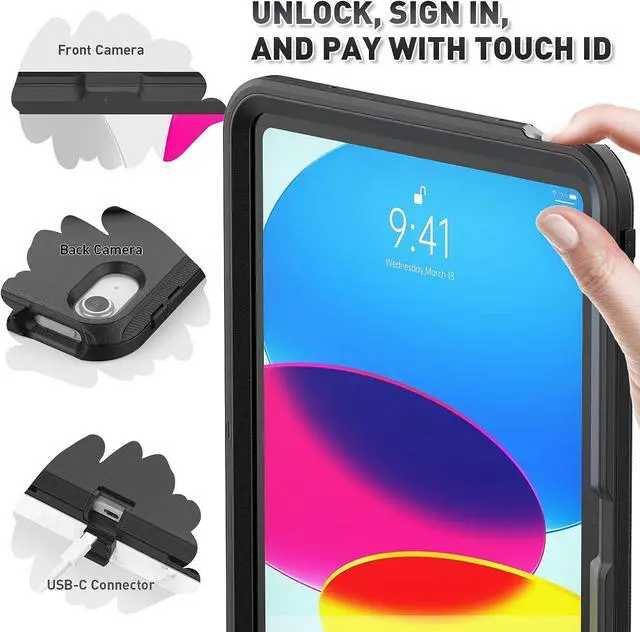 Alt view image 3 of 7 - iPad Mini 6 Case, iPad Mini 6th Generation Case (8.3 inch) 2021 Released: with Strong Protection, Screen Protector, Hand Strap, Shoulder Strap, 360° Rotating Stand, Pencil Holder - Black