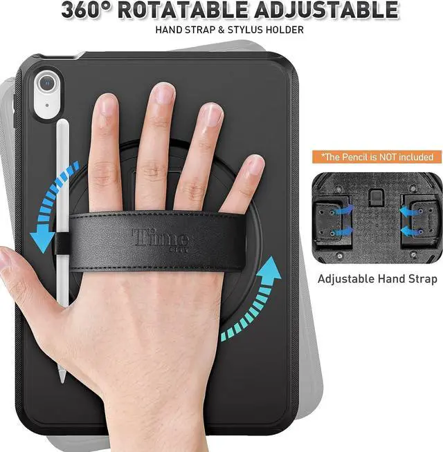 Alt view image 4 of 7 - iPad Mini 6 Case, iPad Mini 6th Generation Case (8.3 inch) 2021 Released: with Strong Protection, Screen Protector, Hand Strap, Shoulder Strap, 360° Rotating Stand, Pencil Holder - Black