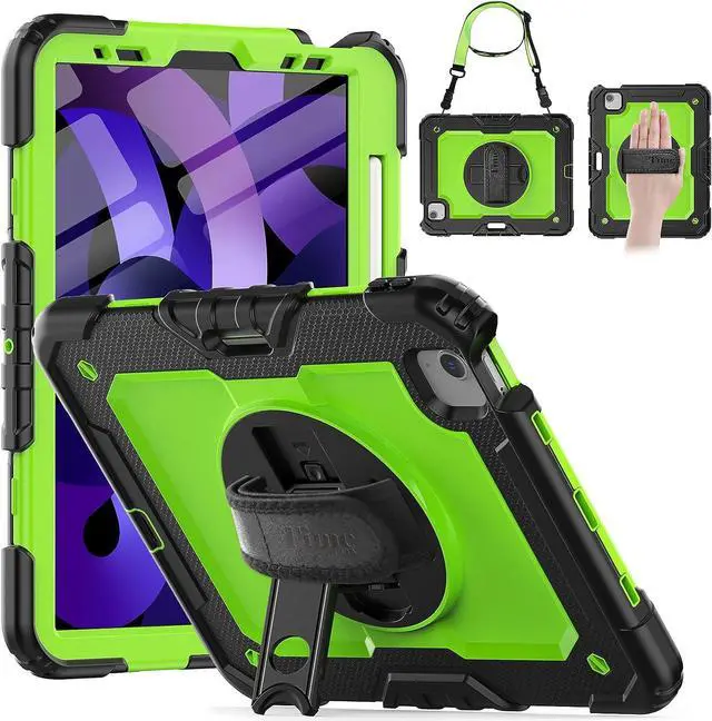 Main image of iPad Air 4 Case 10.9 Inch 2020 iPad Air 4th/5th Generation Case 2022, with Screen Protector/Swivel Kickstand/Hand Strap/Pencil Holder Cover Cases for iPad Air 4th Gen/5th Gen 2022, Green