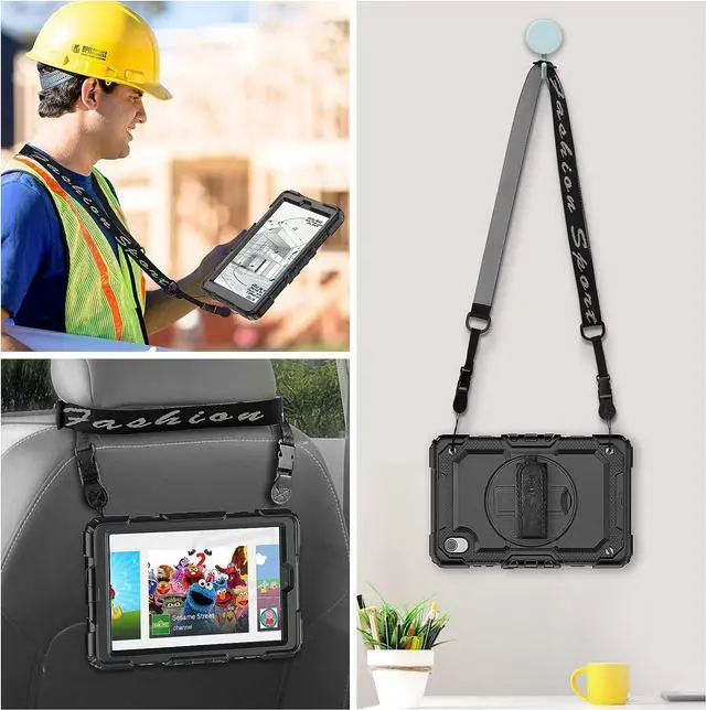 Alt view image 5 of 7 - Case for Lenovo Tab M8 (Lenovo TB-8505f Case, Lenovo Tablet M8 3rd/ 2nd Case, FHD/HD LTE 8 inch): with Strong Protection, Screen Protector, Hand Strap, Shoulder Strap, Rotating Stand - Black