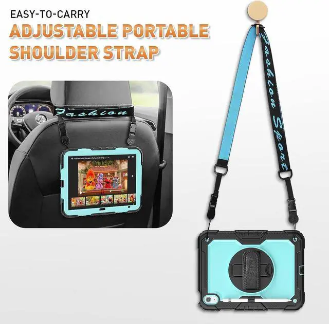 Alt view image 6 of 7 - iPad 10th Generation Case (iPad 10.9 inch Case, iPad 10 Gen Case): with Strong Protection, Screen Protector, Hand Strap, Shoulder Strap, 360° Rotating Stand, Pencil Holder - Light Blue