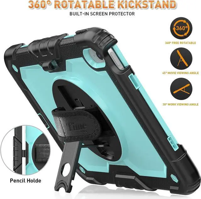 Alt view image 7 of 7 - iPad 10th Generation Case (iPad 10.9 inch Case, iPad 10 Gen Case): with Strong Protection, Screen Protector, Hand Strap, Shoulder Strap, 360° Rotating Stand, Pencil Holder - Light Blue