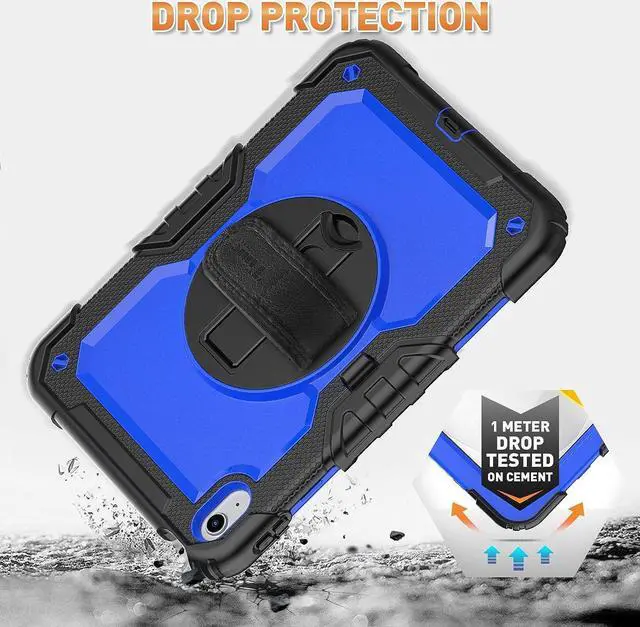 Alt view image 3 of 7 - iPad 10th Generation Case (iPad 10.9 inch Case, iPad 10 Gen Case): with Strong Protection, Screen Protector, Hand Strap, Shoulder Strap, 360° Rotating Stand, Pencil Holder - Dark Blue