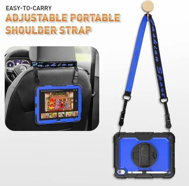 Alt view image 6 of 7 - iPad 10th Generation Case (iPad 10.9 inch Case, iPad 10 Gen Case): with Strong Protection, Screen Protector, Hand Strap, Shoulder Strap, 360° Rotating Stand, Pencil Holder - Dark Blue