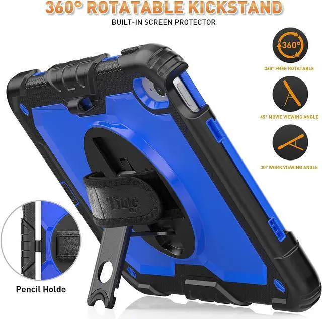 Alt view image 7 of 7 - iPad 10th Generation Case (iPad 10.9 inch Case, iPad 10 Gen Case): with Strong Protection, Screen Protector, Hand Strap, Shoulder Strap, 360° Rotating Stand, Pencil Holder - Dark Blue