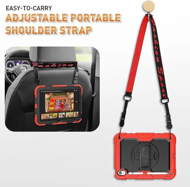 Alt view image 6 of 7 - iPad 10th Generation Case (iPad 10.9 inch Case, iPad 10 Gen Case): with Strong Protection, Screen Protector, Hand Strap, Shoulder Strap, 360° Rotating Stand, Pencil Holder - Red