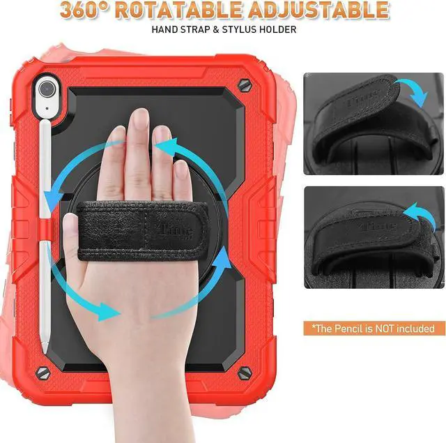 Alt view image 5 of 7 - iPad 10th Generation Case (iPad 10.9 inch Case, iPad 10 Gen Case): with Strong Protection, Screen Protector, Hand Strap, Shoulder Strap, 360° Rotating Stand, Pencil Holder - Red