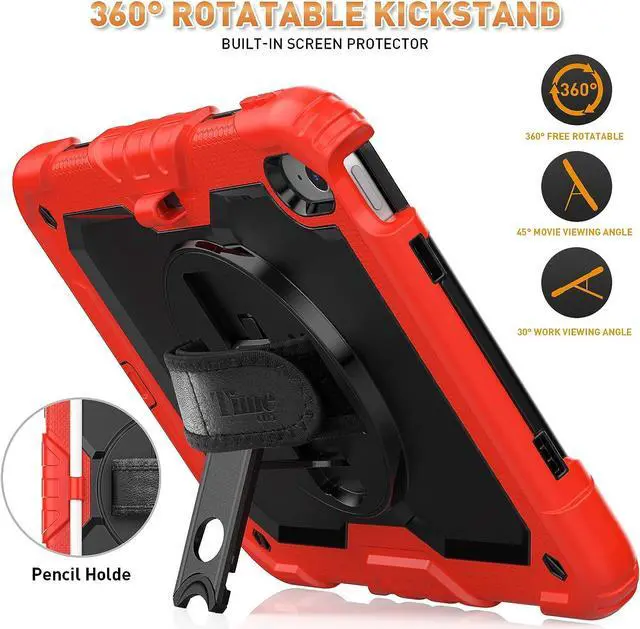 Alt view image 7 of 7 - iPad 10th Generation Case (iPad 10.9 inch Case, iPad 10 Gen Case): with Strong Protection, Screen Protector, Hand Strap, Shoulder Strap, 360° Rotating Stand, Pencil Holder - Red