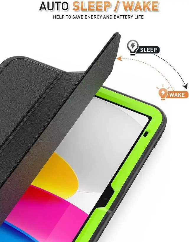 Alt view image 4 of 7 - Case for iPad 10th Generation 10.9 inch 2022. Heavy Duty Tri-fold Stand Shockproof Case for iPad 10th Generation with Pencil Holder, Auto Sleep/Wake Smart Cover for iPad 10.9 inch -Green