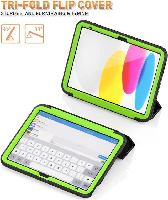 Alt view image 5 of 7 - Case for iPad 10th Generation 10.9 inch 2022. Heavy Duty Tri-fold Stand Shockproof Case for iPad 10th Generation with Pencil Holder, Auto Sleep/Wake Smart Cover for iPad 10.9 inch -Green