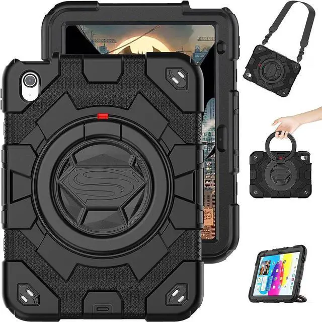 Main image of iPad 10th Generation Case (iPad 10.9 inch Case, iPad 10 Gen Case): with Strong Protection, Screen Protector, Handle, Shoulder Strap, Rotating Stand, Pencil Holder - Black