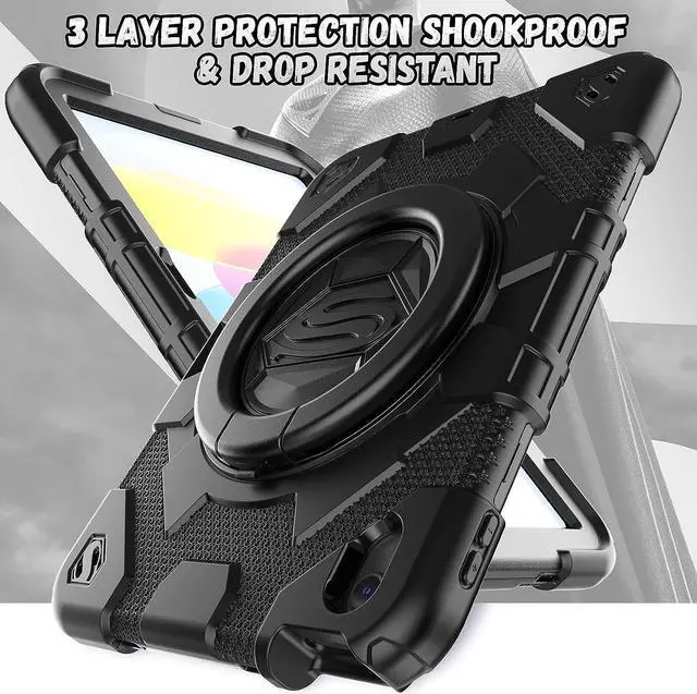 Alt view image 3 of 7 - iPad 10th Generation Case (iPad 10.9 inch Case, iPad 10 Gen Case): with Strong Protection, Screen Protector, Handle, Shoulder Strap, Rotating Stand, Pencil Holder - Black