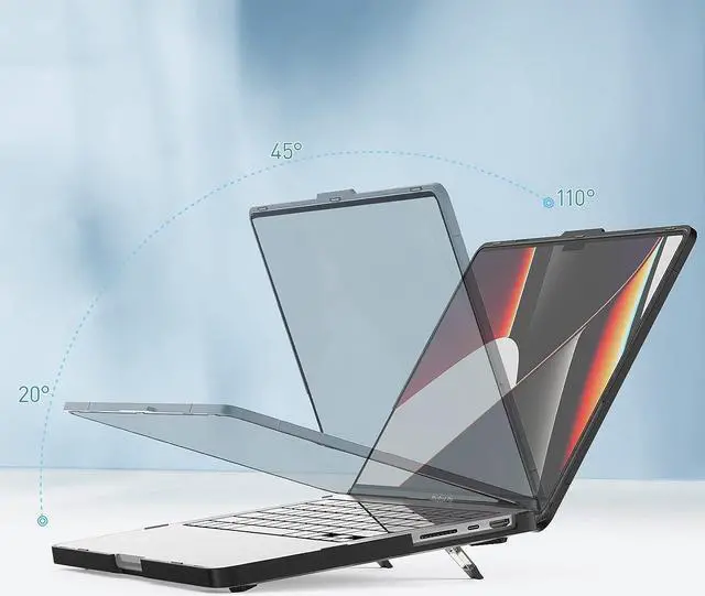 Alt view image 7 of 7 - MacBook Pro 14 Inch Case 2023 2022 2021 Release, Model: A2779 A2442, M2/ M1 Pro/ M1 Max Chip, Non-Slip Protective Case with Kickstand, Multiple Protection of Composite Materials - Black