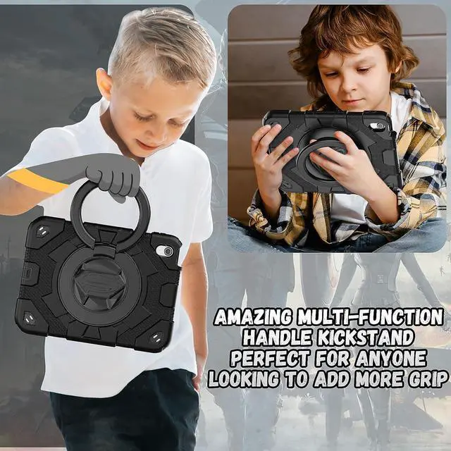 Alt view image 4 of 7 - iPad 10th Generation Case (iPad 10.9 inch Case, iPad 10 Gen Case): with Strong Protection, Screen Protector, Handle, Shoulder Strap, Rotating Stand, Pencil Holder - Black