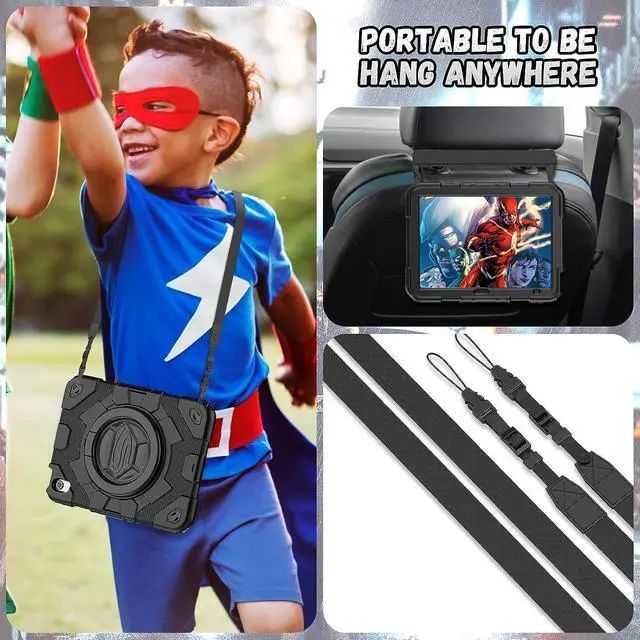 Alt view image 6 of 7 - iPad 10th Generation Case (iPad 10.9 inch Case, iPad 10 Gen Case): with Strong Protection, Screen Protector, Handle, Shoulder Strap, Rotating Stand, Pencil Holder - Black