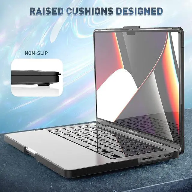 Alt view image 4 of 7 - MacBook Pro 14 Inch Case 2023 2022 2021 Release, Model: A2779 A2442, M2/ M1 Pro/ M1 Max Chip, Non-Slip Protective Case with Kickstand, Multiple Protection of Composite Materials - Black
