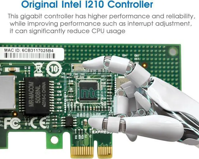 Alt view image 3 of 5 - Gigabit Network Card,10/100/1000Mbps Single Ports RJ45 Copper Ethernet Adapter, with Intel I210 Chipset, PCI-Express X1 NIC Support Windows Server/Freebsd/VMware