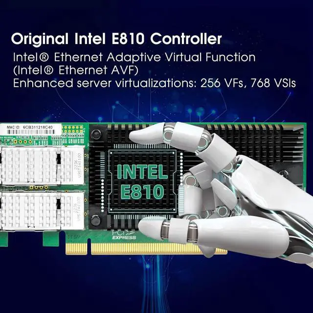 Alt view image 2 of 7 - 100Gb Network Card with Intel E810-CAM2 Chip,Dual-QSFP28 Ports PCI Express Ethernet Nic Adapter Support Windows Server/Linux/VMware,Compare to Intel E810-CQDA2
