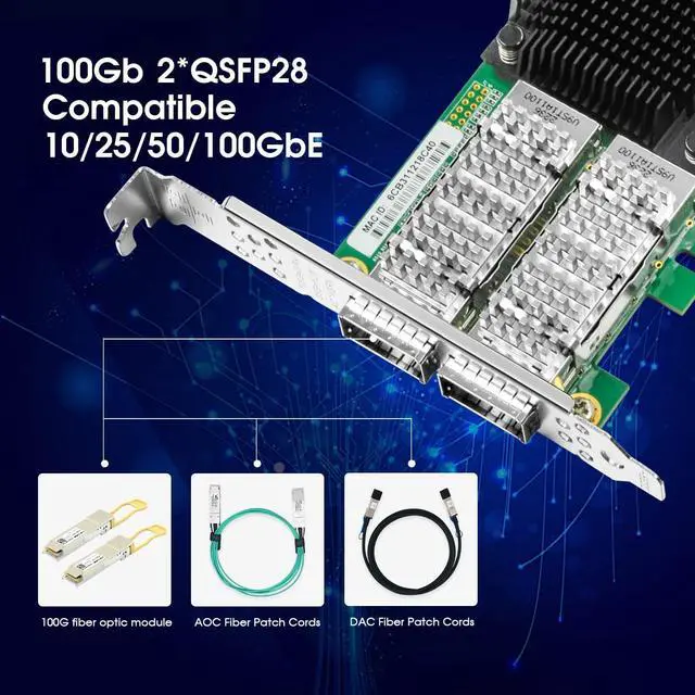 Alt view image 3 of 7 - 100Gb Network Card with Intel E810-CAM2 Chip,Dual-QSFP28 Ports PCI Express Ethernet Nic Adapter Support Windows Server/Linux/VMware,Compare to Intel E810-CQDA2