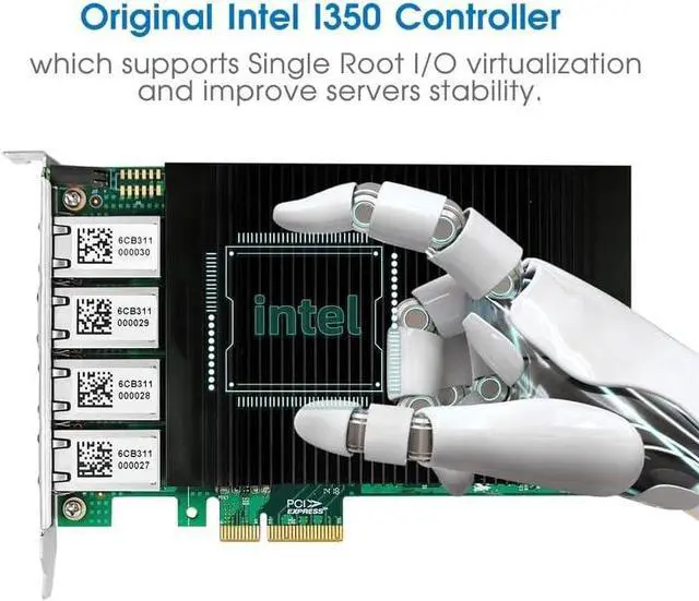 Alt view image 2 of 7 - Gigabit Network Card with Intel I350 Controller,4 RJ45 PoE+ Ports PCI Express v2.1 x4 Ethernet Adapter Support Windows/Windows Server/Linux