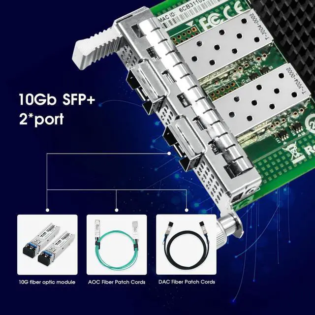 Alt view image 4 of 7 - 10Gb Network Card with Intel 82599 Chipset,Dual SFP+ Ports OCP3.0 SFF Ethernet Adapter Support Windows Server/Linux/VMware