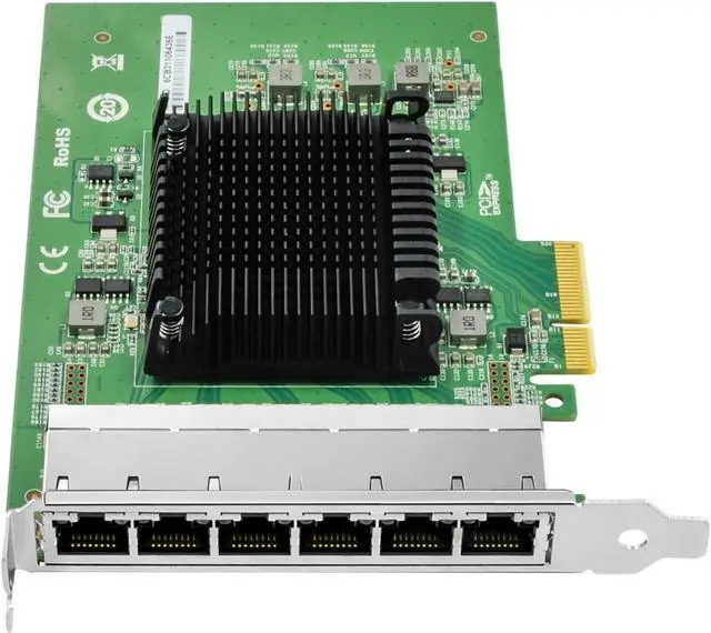 Alt view image 2 of 7 - Gigibit Network Card, 10/100/1000Mbps Six-Ports RJ45 Copper Ethernet Adapter, with Intel I350 Chip, PCI-Express X4 NIC Support Windows Server/Linux/VMware