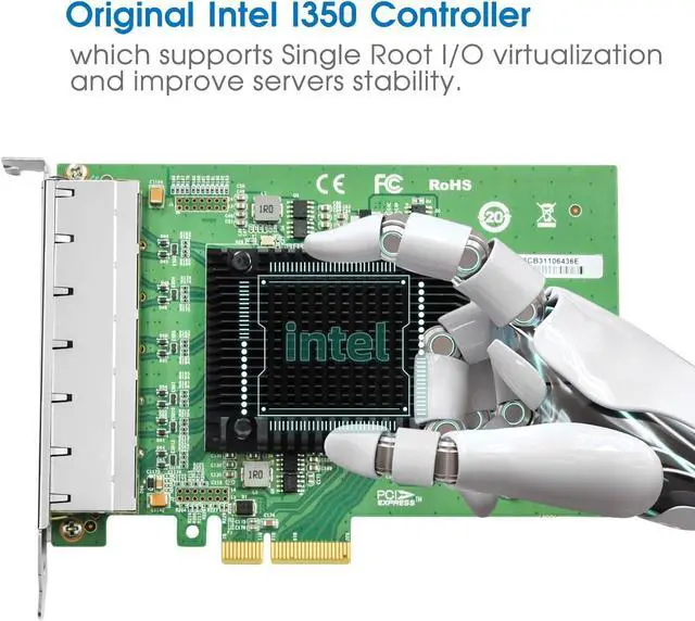 Alt view image 3 of 7 - Gigibit Network Card, 10/100/1000Mbps Six-Ports RJ45 Copper Ethernet Adapter, with Intel I350 Chip, PCI-Express X4 NIC Support Windows Server/Linux/VMware