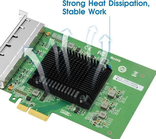 Alt view image 4 of 7 - Gigibit Network Card, 10/100/1000Mbps Six-Ports RJ45 Copper Ethernet Adapter, with Intel I350 Chip, PCI-Express X4 NIC Support Windows Server/Linux/VMware