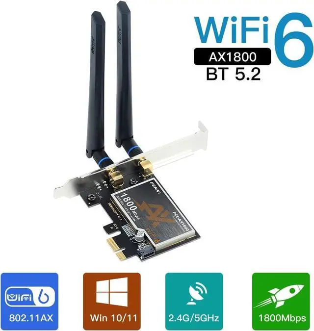 Alt view image 2 of 7 - WiFi 6 PCI-E WiFi Network Card AX1800Mbps BT5.2 Dual Band 802.11ax PCIe Desktop WiFi 6 PCI Express Wireless Adapter only for PC Windows 11/10